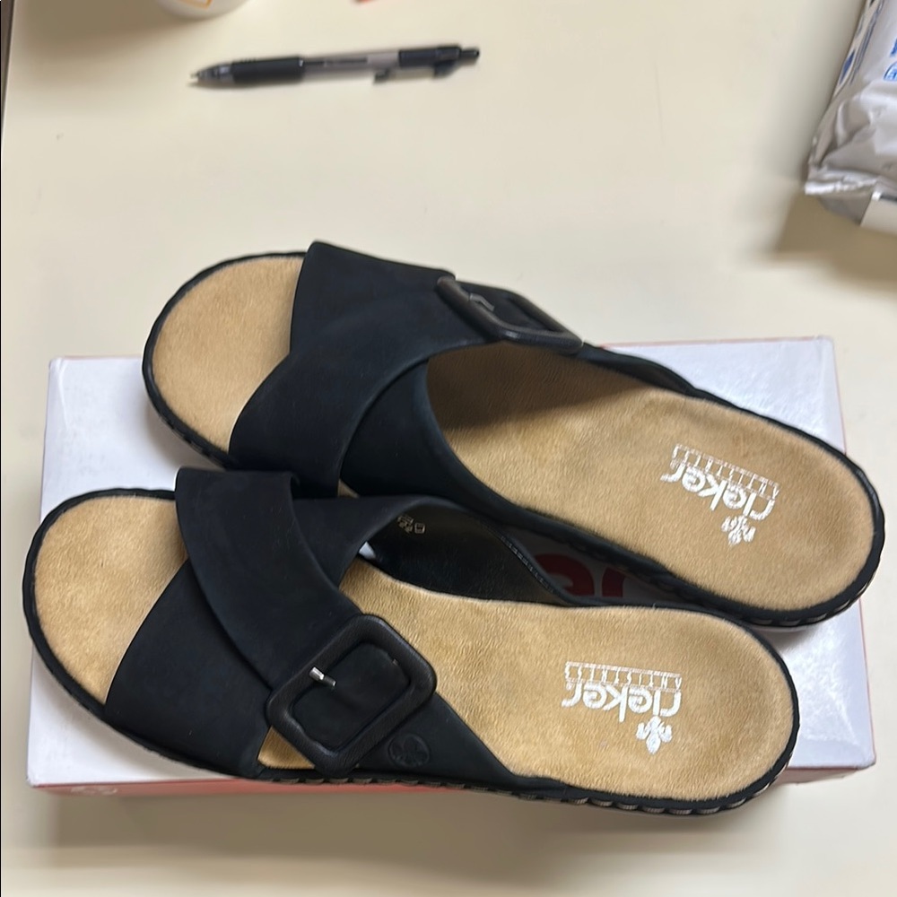 Rieker Regina 95 Black Sandals with Adjustable Straps